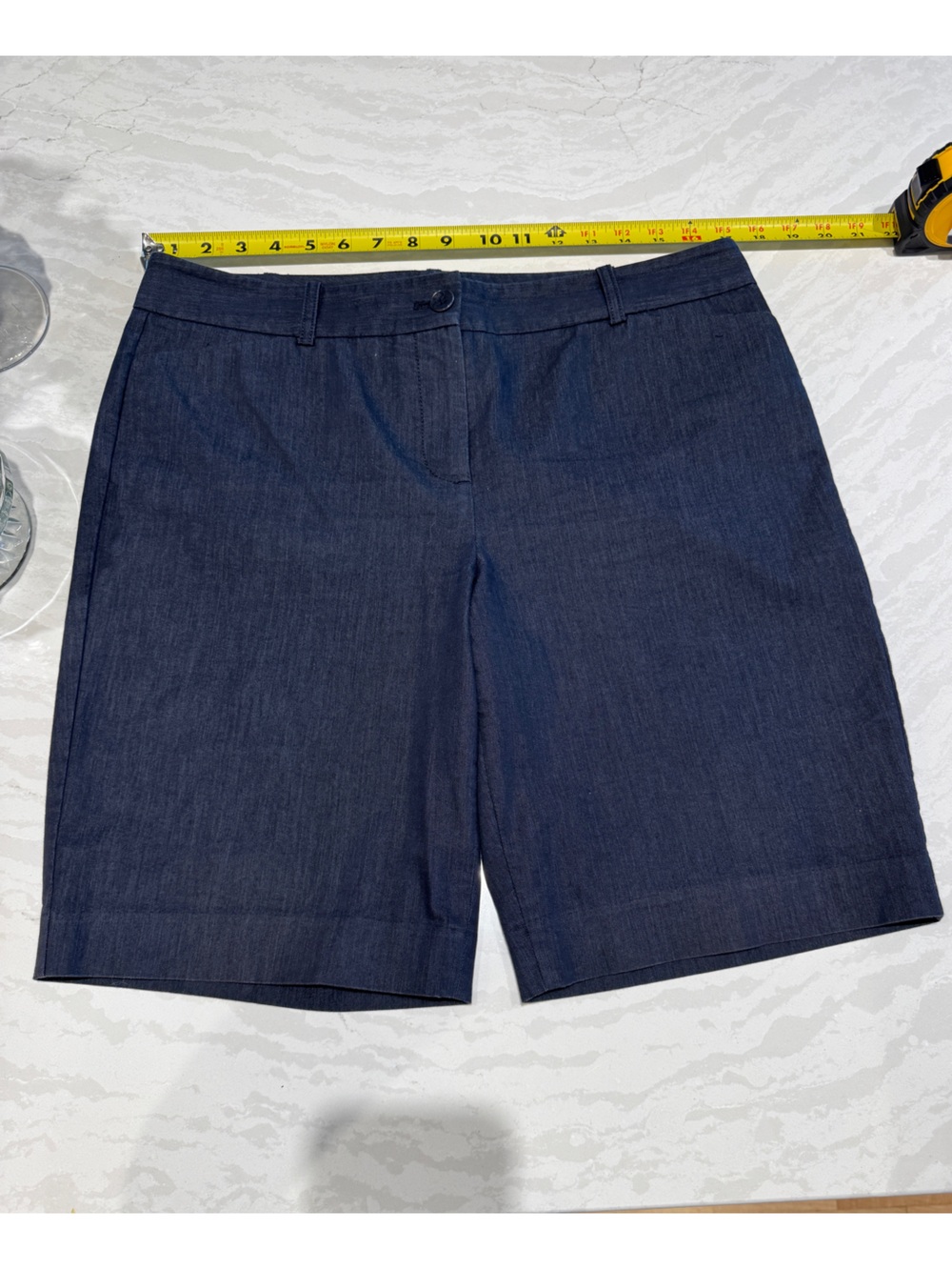 Talbots Dark Navy Denim light Weight Cotton Blend Chino Shorts 9”